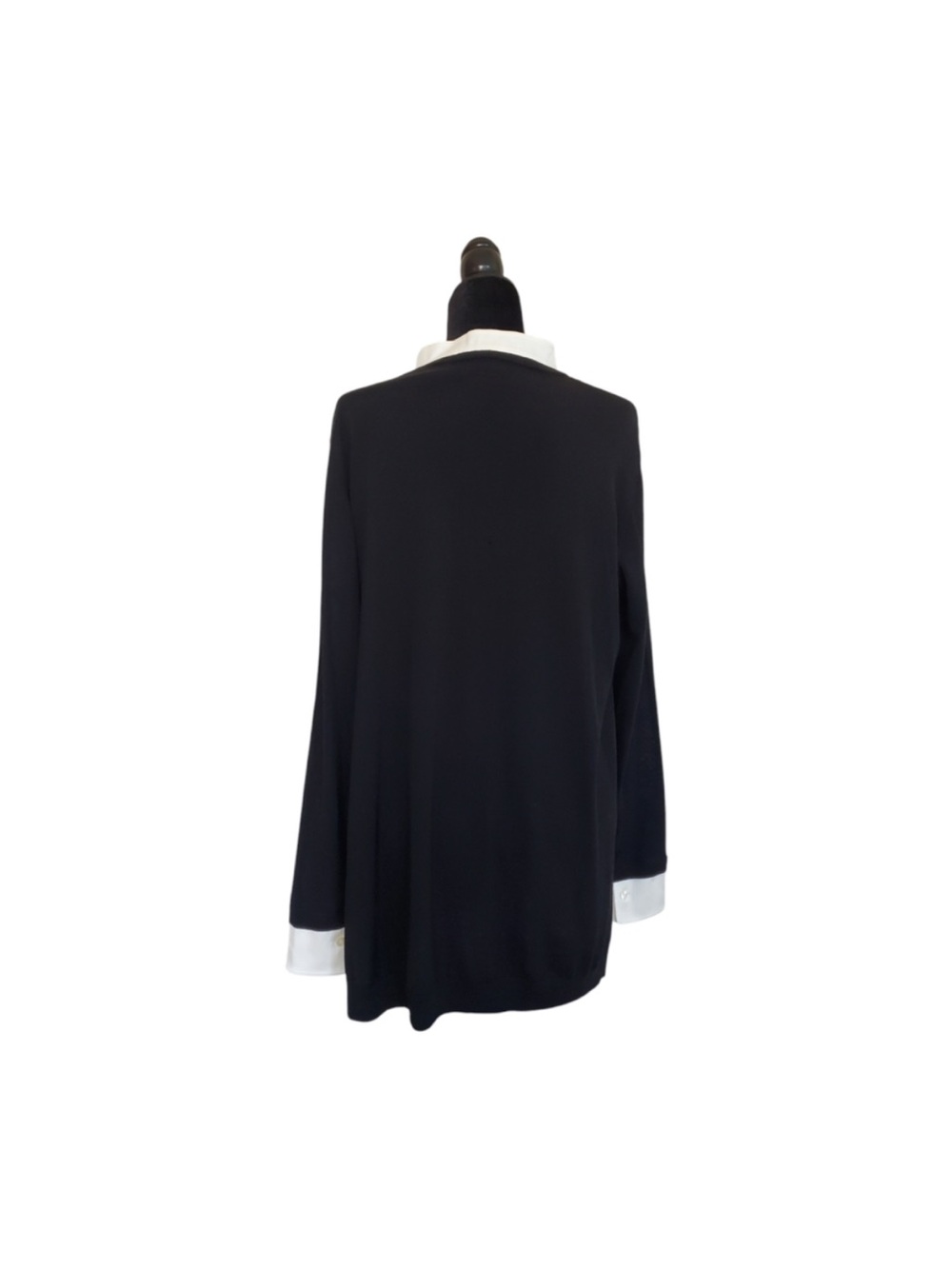 St. John Black Tunic Top with White Collar and Cuffs - Picture 4 of 9